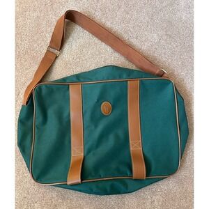 Vtg 90's Polo Ralph Lauren Green Canvas Brown Leather Briefcase Messenger Bag